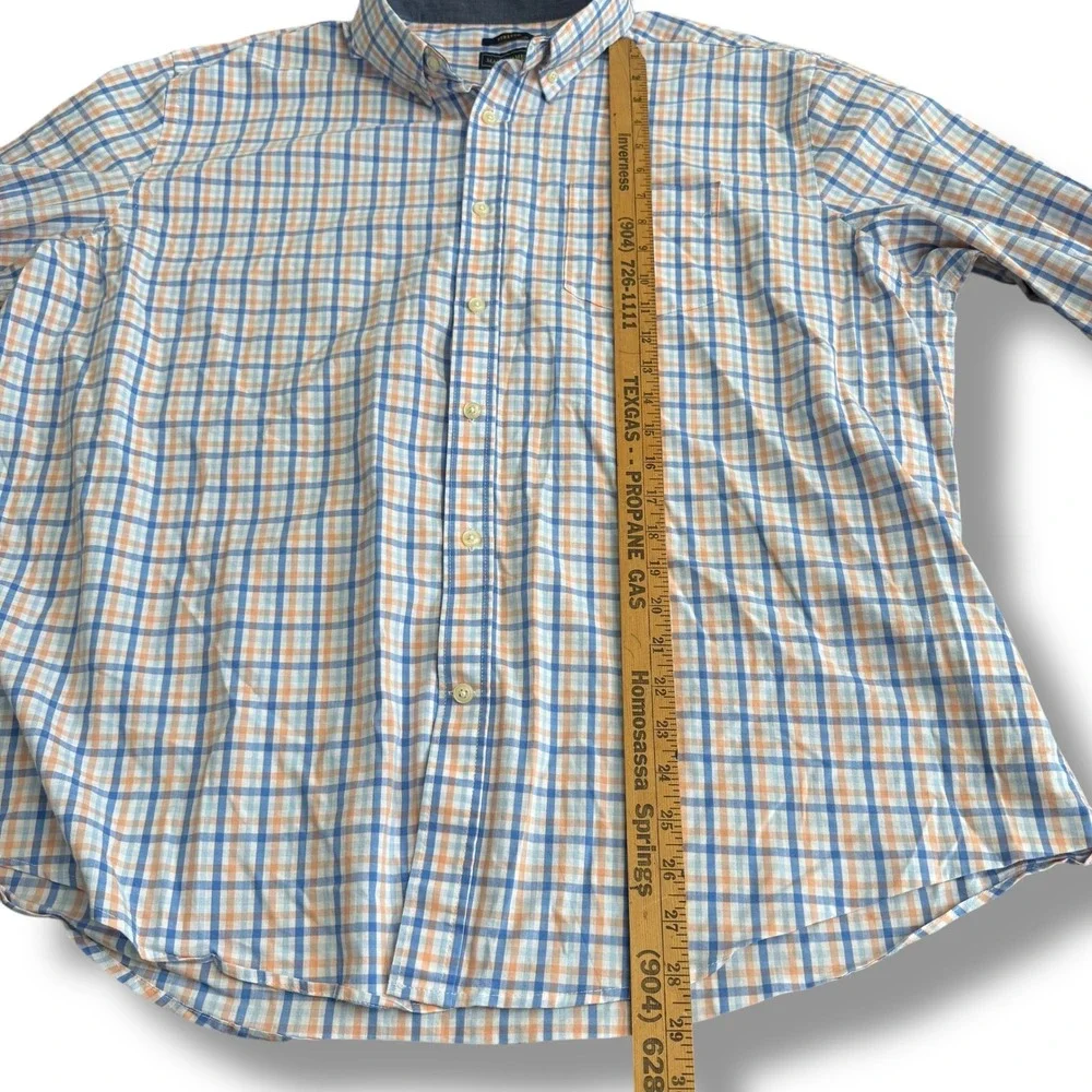 Mason James Mens XXL Plaid Button Down Long Sleeve Stretch‎ Shirt Orange Blue